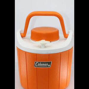 Vintage Coleman Beverage Cooler plastic Thermos made in Canada orange & white